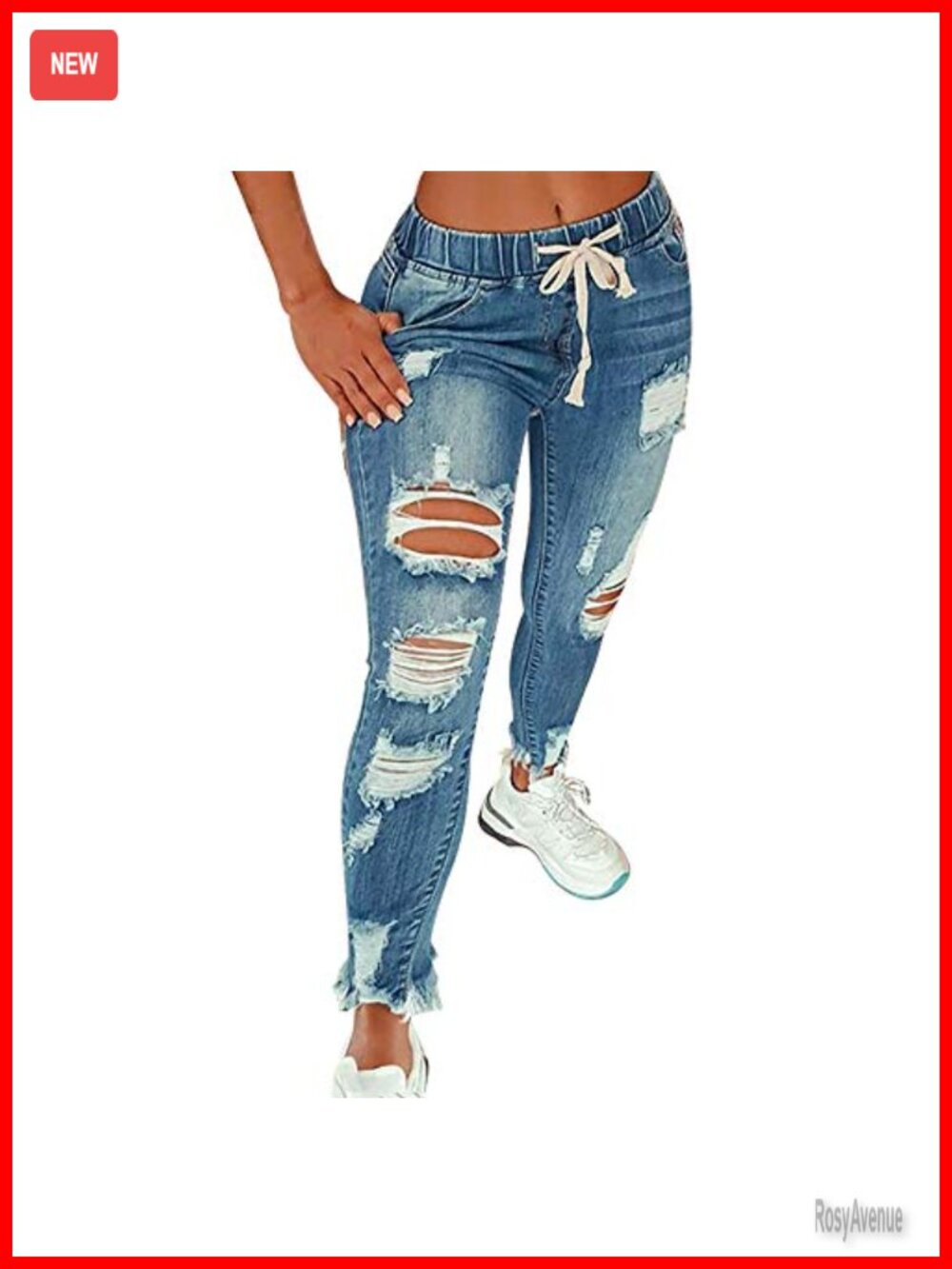 High Waist Skinny Stretch Ripped Jeans Destroyed Denim Pants Plus Size